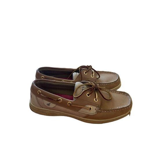 Sperry womens Beige 2 Eyelet Leeward Leather Lace Up Moc Toe Boat Shoes Size 8.5 - Picture 2 of 7